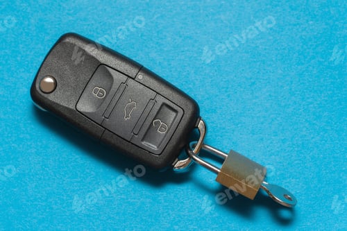 Preview: Padlock with key inside attached to a black car keys