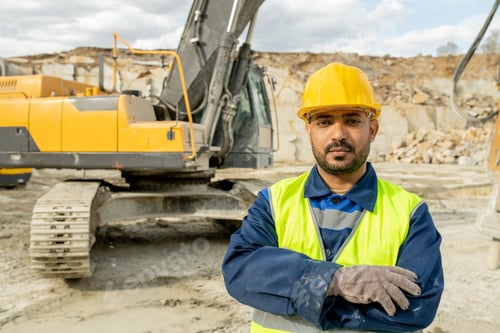Preview: Serious builder in workwear crossing arms on chest