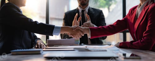 Preview: Businessman shaking hands with partner to celebration partnership and business deal.