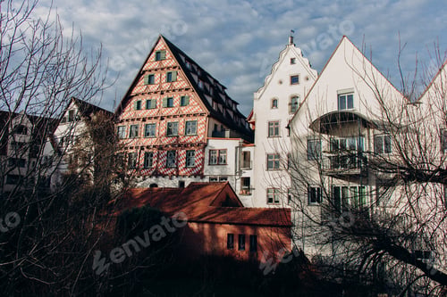 Preview: old wooden beam houses with white and orange plaster. Fishermen's Quarter. Ulmer Stadtmauer.