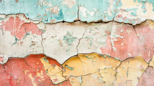 Preview: A cracked and weathered wall surface, painted in a patchwork of peeling colors