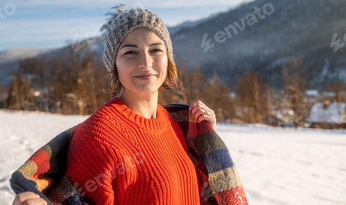 Preview: Snowy winter free time beautiful happy woman