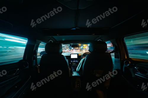 Preview: Inside car driving through the street of night city