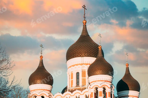 Preview: Tallinn, Estonia. Domes Of Alexander Nevsky Cathedral Is Orthodox Cathedral In Tallinn Old Town