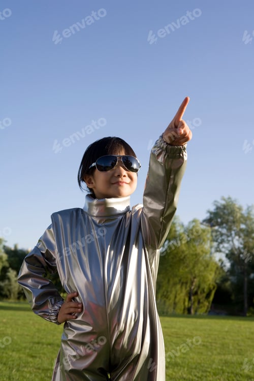 Preview: Young girl playing astronaut