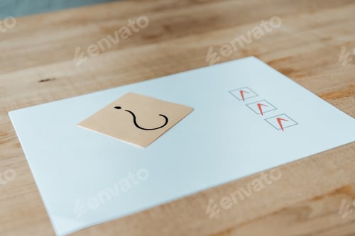 Preview: paper with check list near question mark on sticky note
