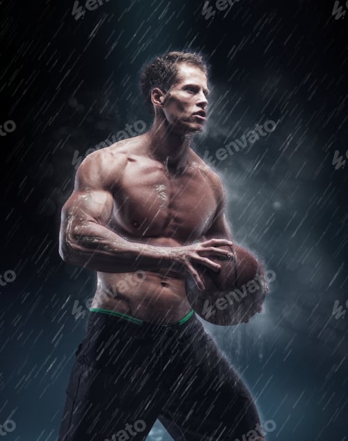 Preview: Portrait of shirtless wet bascetball player.