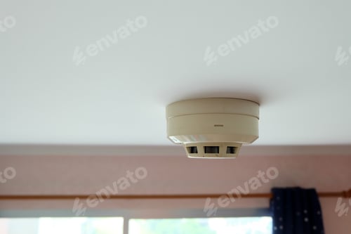 Preview: Smoke fire detector inside the condo bedroom, Selectived focus