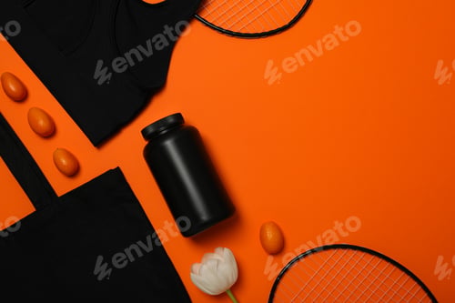 Preview: Sportswear with flowers on an orange background.