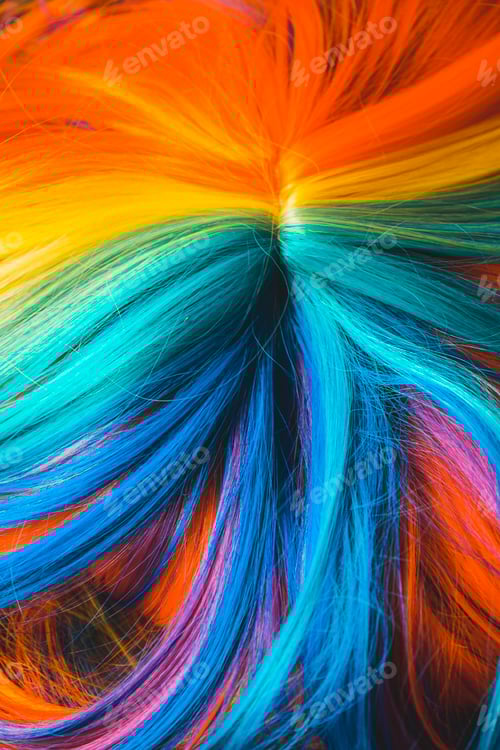 Preview: Close up of a multi colored rainbow wig