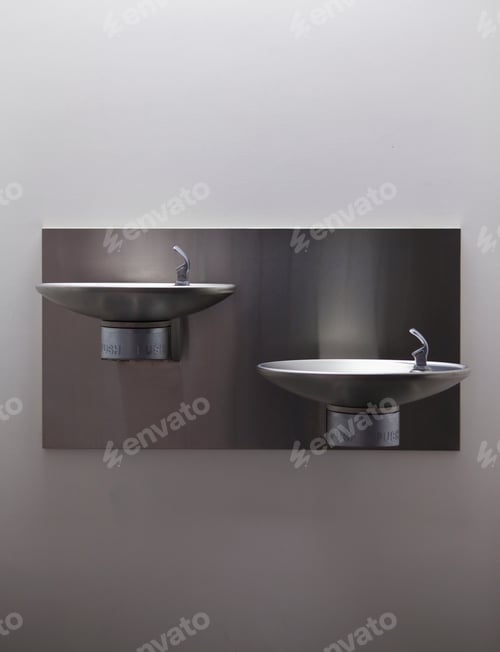 Preview: Modern Drinking Fountains at two heights on a wall.