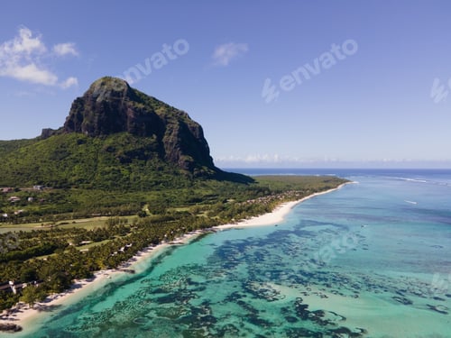 Preview: Breathtaking view of Le Morne Brabant overlooking pristine beaches in Rivire Noire, Mauritius
