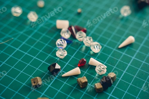 Preview: Focused details of multicolor thing of future handmade ornament