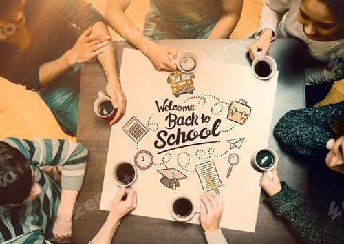Preview: People Sitting Around Table Drinking Coffee Against Back To School