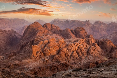 Preview: View from Mount Sinai at sunrise. Beautiful mountain landscape in Egypt