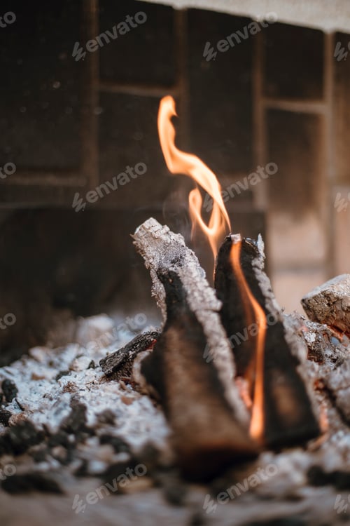 Preview: Burning fire burning wood embers with ash around