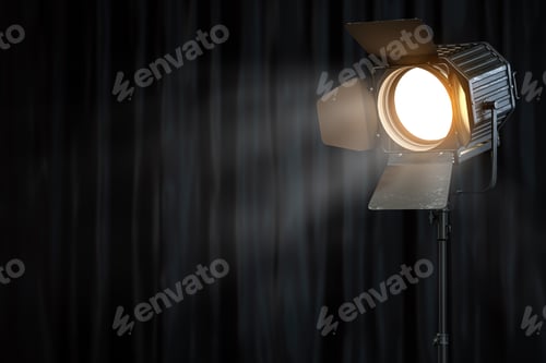 Preview: Stage or studio spotlight on black curtain background.