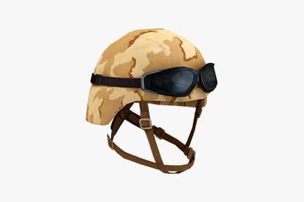 Preview: Camouflaged helmet with goggles and straps