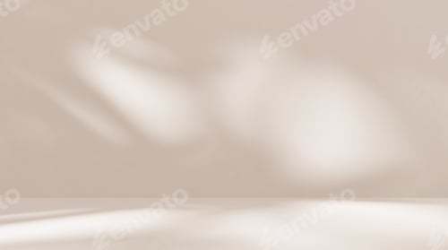 Preview: Empty cream brown beige room studio with shadow of leaves for product presentation.