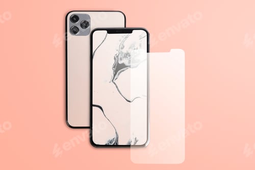 Preview: Rose gold marble phone with blank screen on peach background