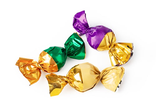 Colorful Mardi Gras Candies in Green Purple Gold