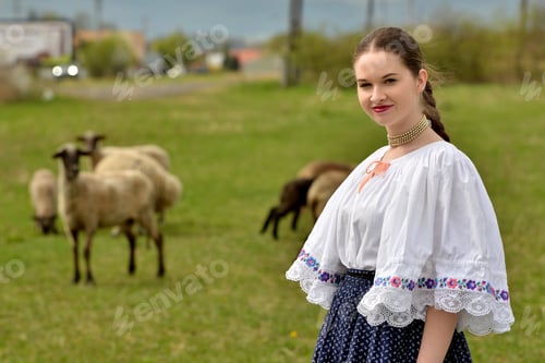 Preview: Shepherdess With A Flock Of Sheeps
