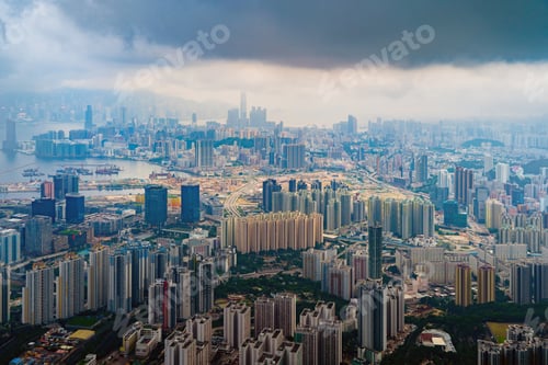 Preview: Hong Kong Downtown, China. Financial district in city in Asia. Skyscraper buildings