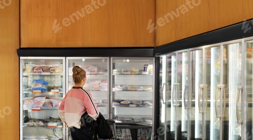 Preview: Woman Choosing Frozen Food From A Supermarket Freezer