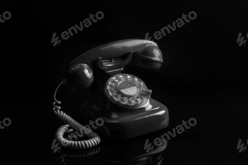 Preview: Grayscale shot of a vintage telephone with rotary dial