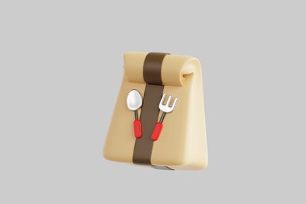 Preview: Beige bag with brown stripe and utensils