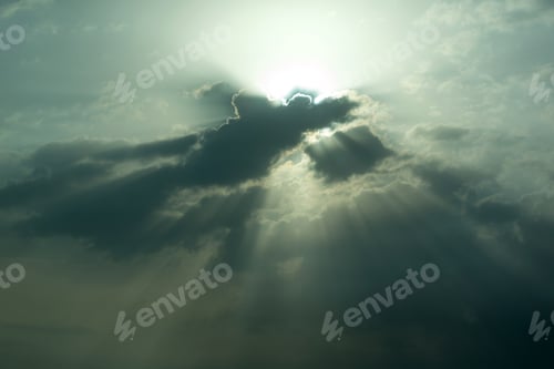 Preview: Dramatic sunset, sunrise sky with clouds and sun rays