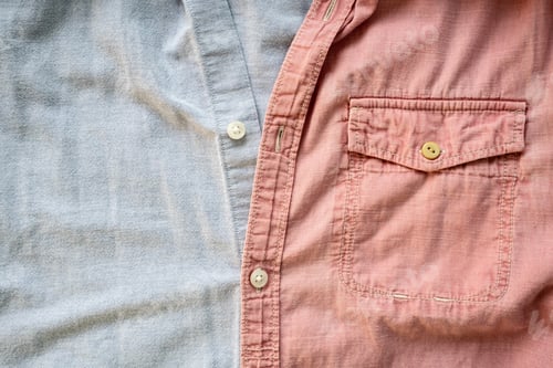 Preview: Different shirts are buttoned together. Fabric background in pink and grey. Place for text. Flatley.