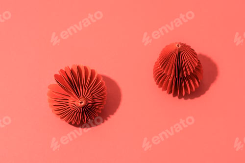 Preview: Trendy red paper Christmas tree baubles, DIY project, honeycomb foldable 3D balls.
