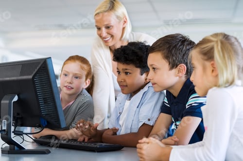 Preview: Kids in computer class with teacher
