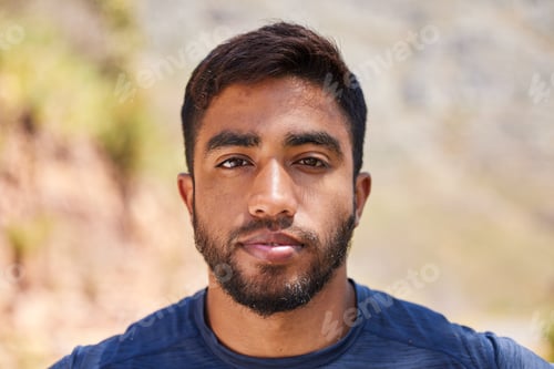 Preview: Fitness, man or portrait of runner in training, workout or cardio exercise outdoors on road in summ