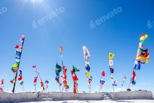 Preview: Flags countries - landmark on salt marshes of Uyuni
