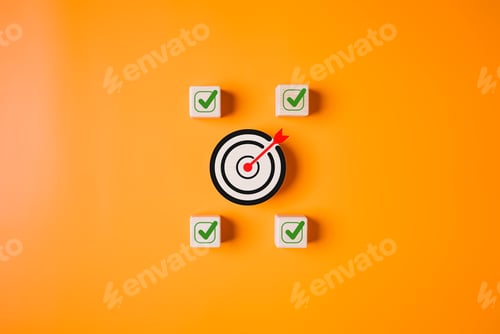 Preview: Target goal and check mark sign icons for increasing