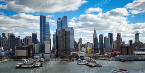 Preview: Magnificent view of the iconic skyline of Manhattan, New York City, from the deck of a cruise ship.
