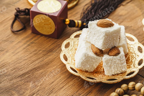 Preview: Turkish delight sweets on a metal oriental plate