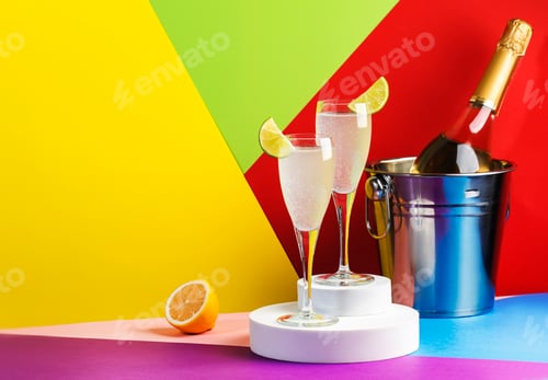 Preview: French 75, alcoholic cocktail with dry gin, prosecco, syrup and lemon juice.