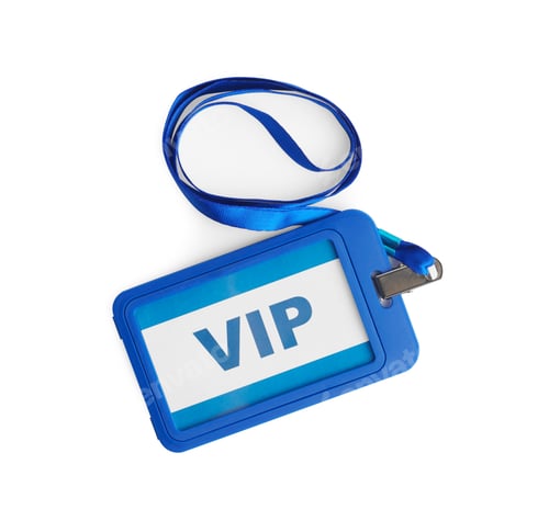 Preview: Blue vip badge isolated on white, top view