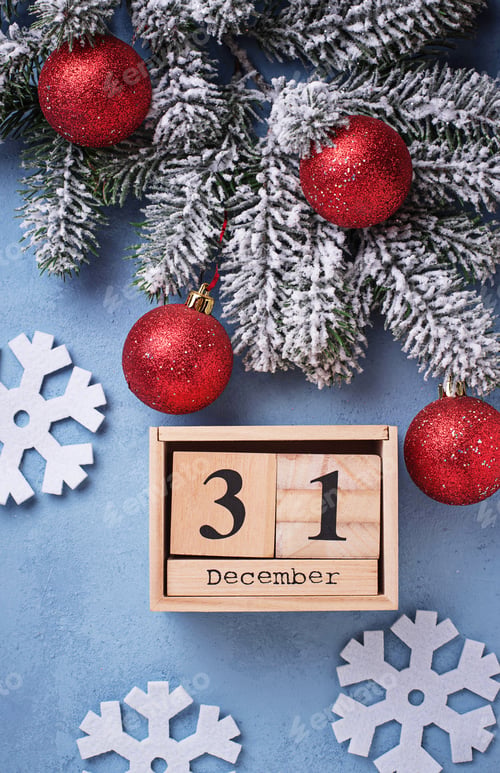Preview: New year background with wooden calendar