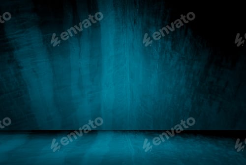 Preview: Vintage grunge blue concrete texture studio wall background with vignette.
