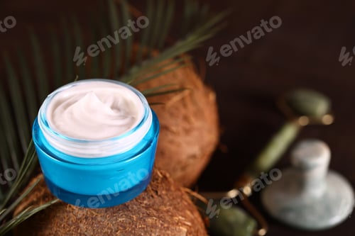 Preview: natural organic coconut cream on wooden table