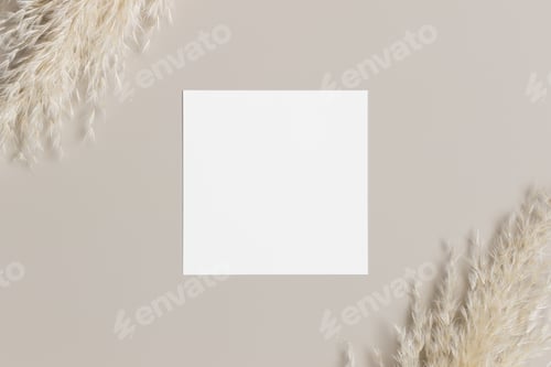 Preview: Invitation square card mockup with a pampas grass decoration.