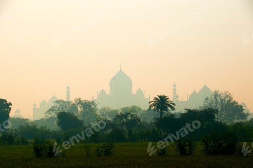 Preview: Taj Mahal as seen from across the Yamuna River, Agra, India.