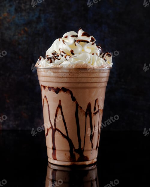 Preview: Chocolate milkshake served on a dark background. Isolated drink.