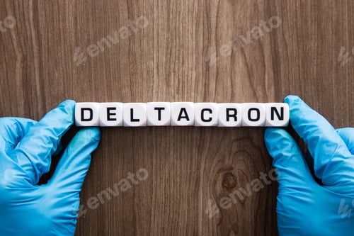 Preview: New covid-19 Deltacron variant strain symbol. Concept Medical and COVID-19 Omicron