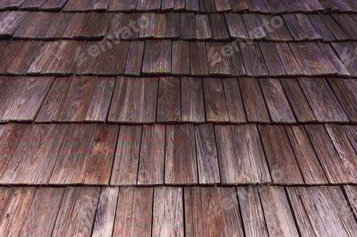 Preview: Worn wooden roof tile pattern, detail of a typical old slovenian alpine cottage roofing
