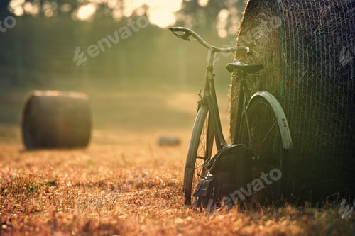Preview: Old bicycle with hay bale with retro effect